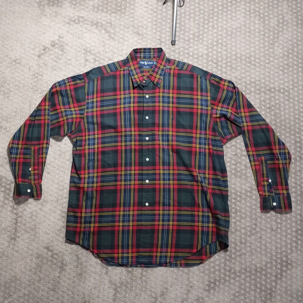 Mens Ralph Lauren Blake Long Sleeve Plaid Button Up Shirt Size Large Green Red